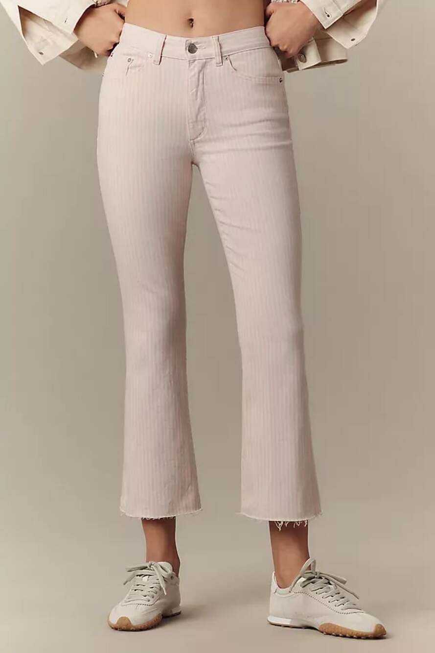 DL1961 Bridget Boot 27 Pink Striped Cropped Raw Hem Jeans